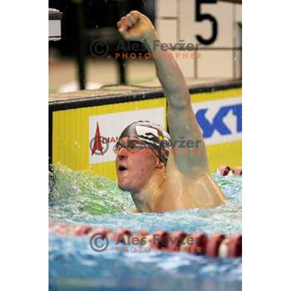 Deibler celebrate victory in free-style at swimming competition Ilirija Challenge in Ljubljana, Slovenia 19.12.2007. Photo by Ales Fevzer 