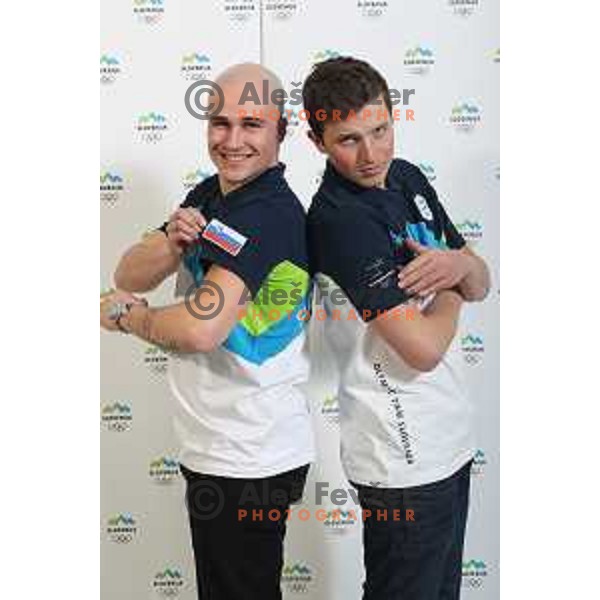 Tim Kevin Ravnjak and Tit Stante of Slovenia Olympic team for Winter Olympic Games PyeongChang 2018 at official photoshooting in Ljubljana on January 29, 2018