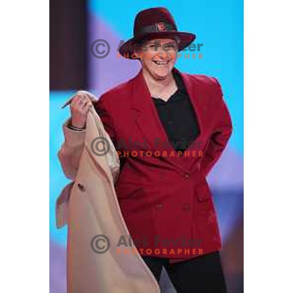 Alenka Dovzan in Slovenia\'s Lillehammer 1994 Uniform at Official presentation of Slovenia Olympic team for Winter Olympic Games PyeongChang 2018 in Ljubljana on January 29, 2018