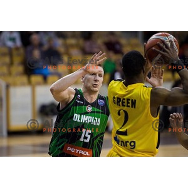 Grogor Hrovat in action during FIBA Basketball Champions league basketball match between Petrol Olimpija and AEK, Tivoli, Ljubljana, Slovenia on January 30, 2018