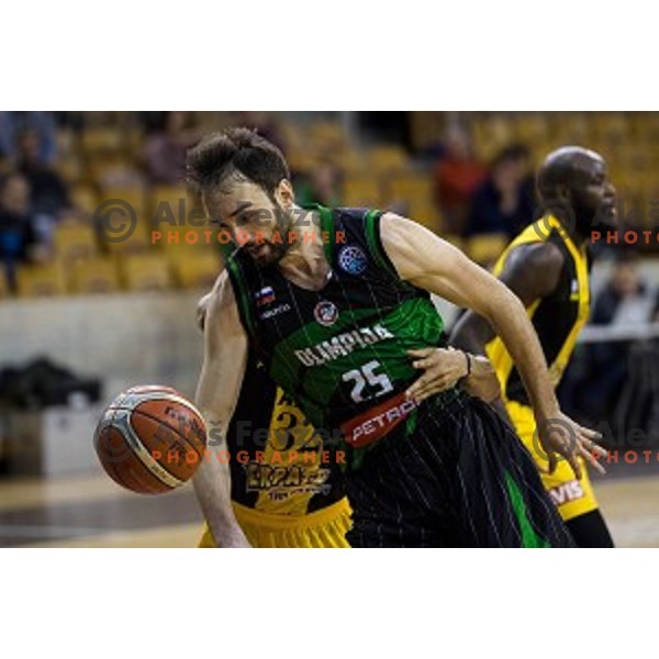 Mirza Begic in action during FIBA Basketball Champions league basketball match between Petrol Olimpija and AEK, Tivoli, Ljubljana, Slovenia on January 30, 2018
