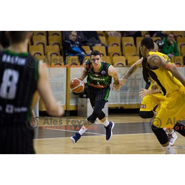 Erjon Kastrati in action during FIBA Basketball Champions league basketball match between Petrol Olimpija and AEK, Tivoli, Ljubljana, Slovenia on January 30, 2018
