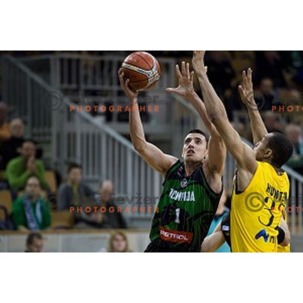 Erjon Kastrati in action during FIBA Basketball Champions league basketball match between Petrol Olimpija and AEK, Tivoli, Ljubljana, Slovenia on January 30, 2018