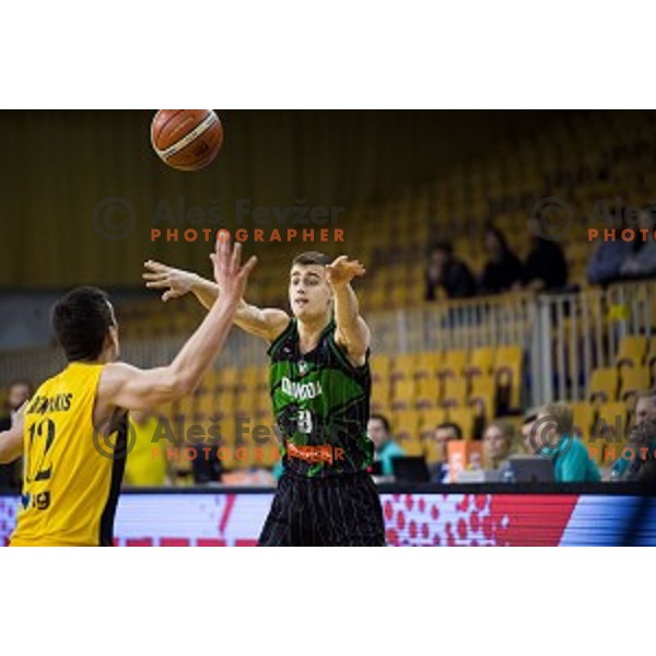 Roko Badzim in action during FIBA Basketball Champions league basketball match between Petrol Olimpija and AEK, Tivoli, Ljubljana, Slovenia on January 30, 2018