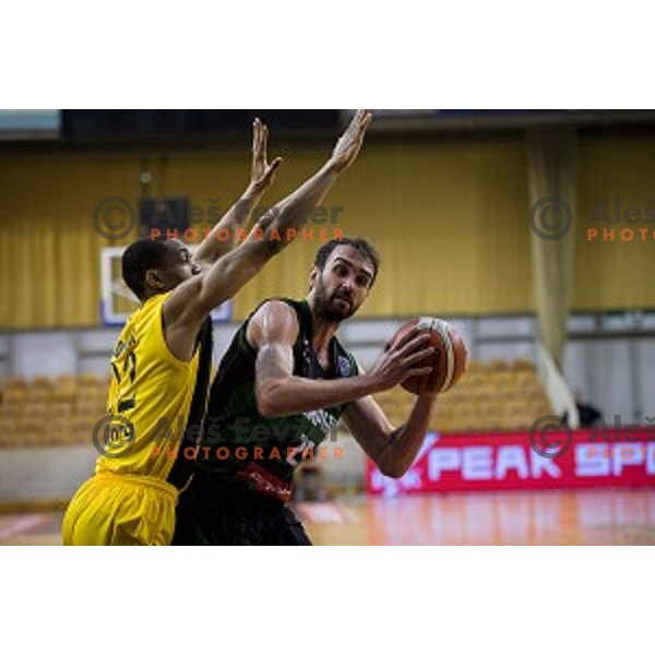 Mirza Begic in action during FIBA Basketball Champions league basketball match between Petrol Olimpija and AEK, Tivoli, Ljubljana, Slovenia on January 30, 2018