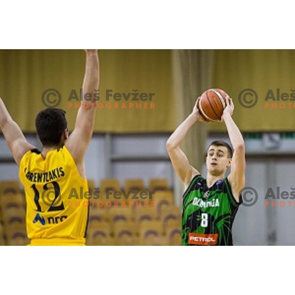 Roko Badzim in action during FIBA Basketball Champions league basketball match between Petrol Olimpija and AEK, Tivoli, Ljubljana, Slovenia on January 30, 2018