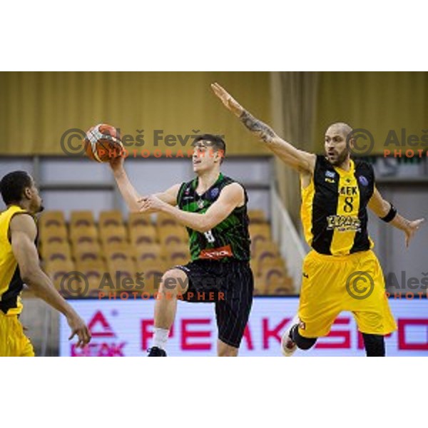Roko Badzim in action during FIBA Basketball Champions league basketball match between Petrol Olimpija and AEK, Tivoli, Ljubljana, Slovenia on January 30, 2018