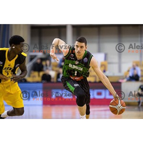 Erjon Kastrati in action during FIBA Basketball Champions league basketball match between Petrol Olimpija and AEK, Tivoli, Ljubljana, Slovenia on January 30, 2018