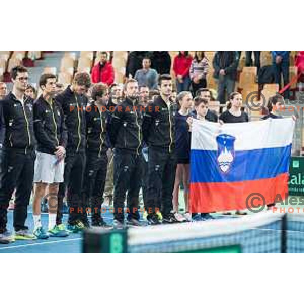 Slovenia tennis team before Davis Cup 2018 match between Slovenia nad Poland, played in Lukna, Maribor, Slovenia on February 3, 2018