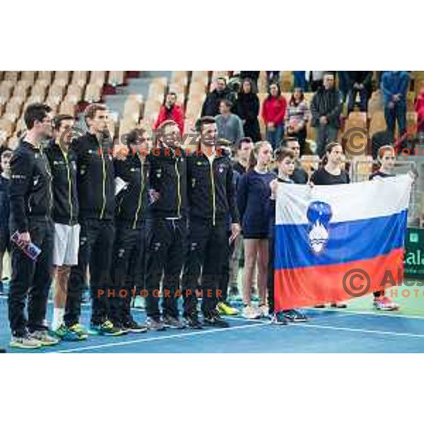 Slovenia tennis team before Davis Cup 2018 match between Slovenia nad Poland, played in Lukna, Maribor, Slovenia on February 3, 2018