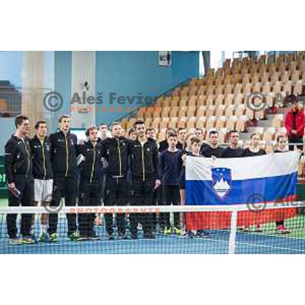 Slovenia tennis team before Davis Cup 2018 match between Slovenia nad Poland, played in Lukna, Maribor, Slovenia on February 3, 2018