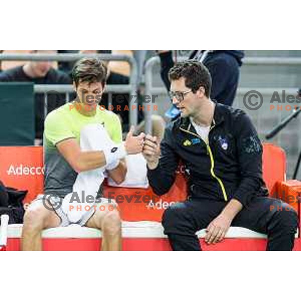 Aljaz Bedene and Miha Mlakar of Slovenia during Davis Cup 2018 between Slovenia and Poland, played in Lukna, Maribor, Slovenia on February 3, 2018
