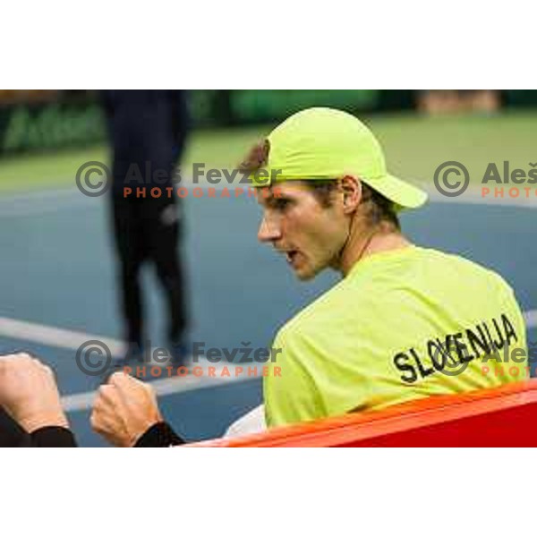 Blaz Rola of Slovenia during Davis Cup 2018 between Slovenia and Poland, played in Lukna, Maribor, Slovenia on February 3, 2018