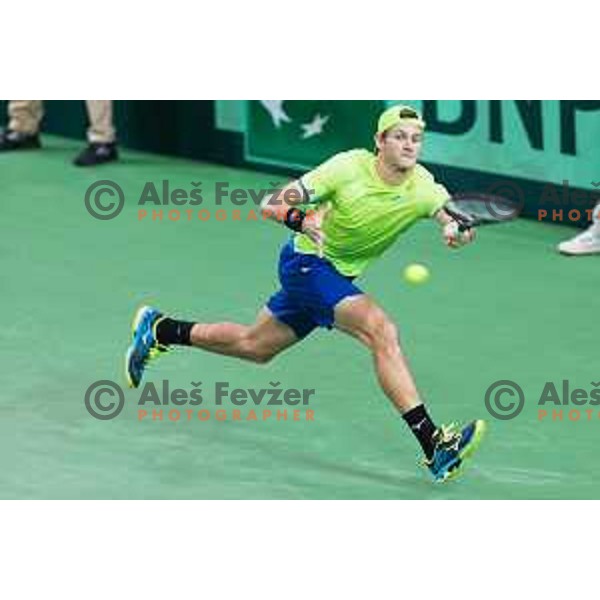 Blaz Rola of Slovenia during Davis Cup 2018 between Slovenia and Poland, played in Lukna, Maribor, Slovenia on February 3, 2018