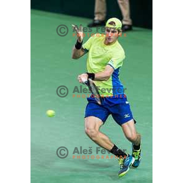 Blaz Rola of Slovenia during Davis Cup 2018 between Slovenia and Poland, played in Lukna, Maribor, Slovenia on February 3, 2018