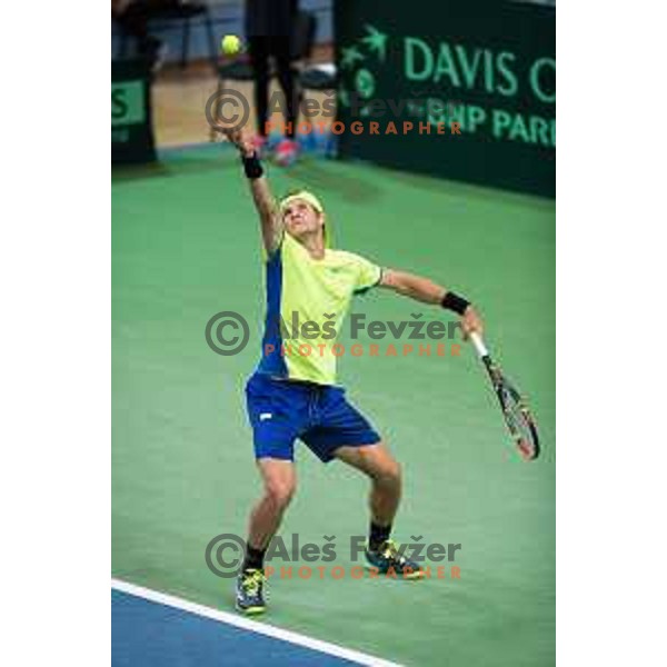 Blaz Rola of Slovenia during Davis Cup 2018 between Slovenia and Poland, played in Lukna, Maribor, Slovenia on February 3, 2018