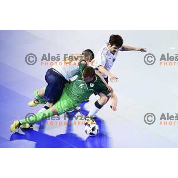 Denis Totoskovic of Slovenia in action during futsal match between Slovenia and Serbia at UEFA Futsal Euro 2018 in Stozice, Ljubljana on January 30, 2018