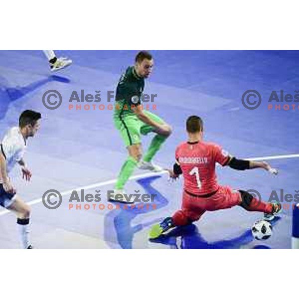 Rok Mordej of Slovenia in action during futsal match between Slovenia and Serbia at UEFA Futsal Euro 2018 in Stozice, Ljubljana on January 30, 2018