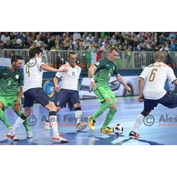 Denis Totoskovic of Slovenia in action during futsal match between Slovenia and Serbia at UEFA Futsal Euro 2018 in Stozice, Ljubljana on January 30, 2018