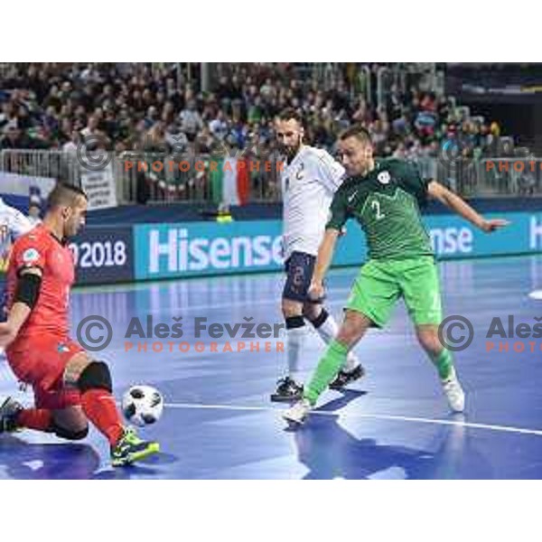 Rok Mordej of Slovenia in action during futsal match between Slovenia and Serbia at UEFA Futsal Euro 2018 in Stozice, Ljubljana on January 30, 2018