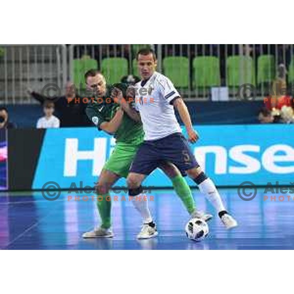 Rok Mordej of Slovenia in action during futsal match between Slovenia and Serbia at UEFA Futsal Euro 2018 in Stozice, Ljubljana on January 30, 2018
