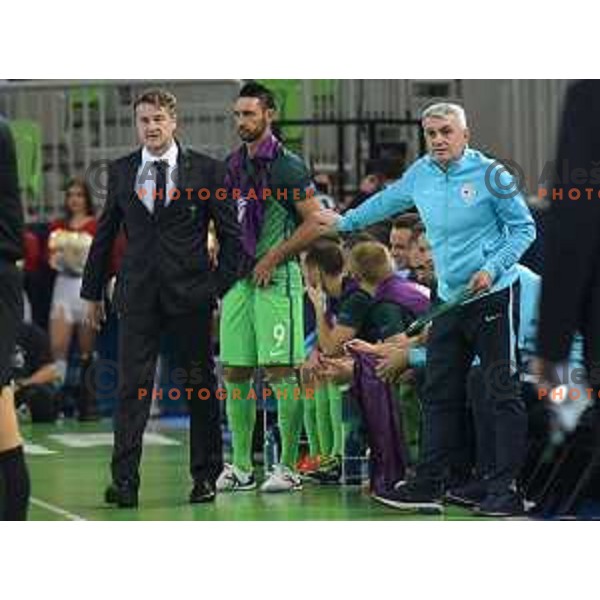 Andrej Dobovicnik, head coach of Slovenia in action during futsal match between Slovenia and Serbia at UEFA Futsal Euro 2018 in Stozice, Ljubljana on January 30, 2018