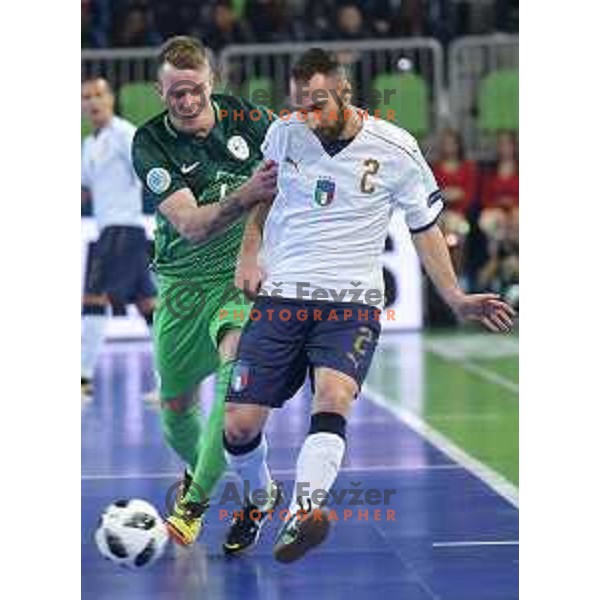 Denis Totoskovic of Slovenia in action during futsal match between Slovenia and Serbia at UEFA Futsal Euro 2018 in Stozice, Ljubljana on January 30, 2018