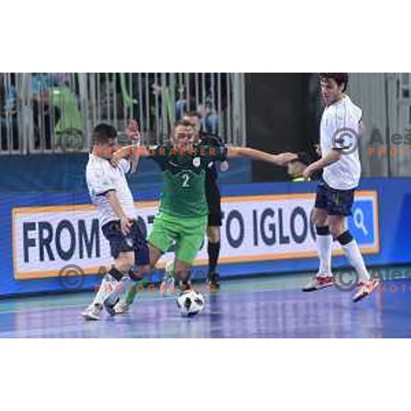 Rok Mordej of Slovenia in action during futsal match between Slovenia and Serbia at UEFA Futsal Euro 2018 in Stozice, Ljubljana on January 30, 2018