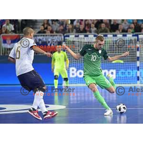 Alen Fetic of Slovenia in action during futsal match between Slovenia and Serbia at UEFA Futsal Euro 2018 in Stozice, Ljubljana on January 30, 2018