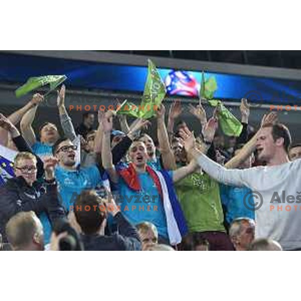 Fans of Slovenia in action during futsal match between Slovenia and Serbia at UEFA Futsal Euro 2018 in Stozice, Ljubljana on January 30, 2018