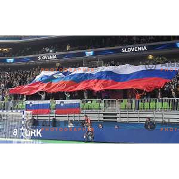 Fans of Slovenia in action during futsal match between Slovenia and Serbia at UEFA Futsal Euro 2018 in Stozice, Ljubljana on January 30, 2018