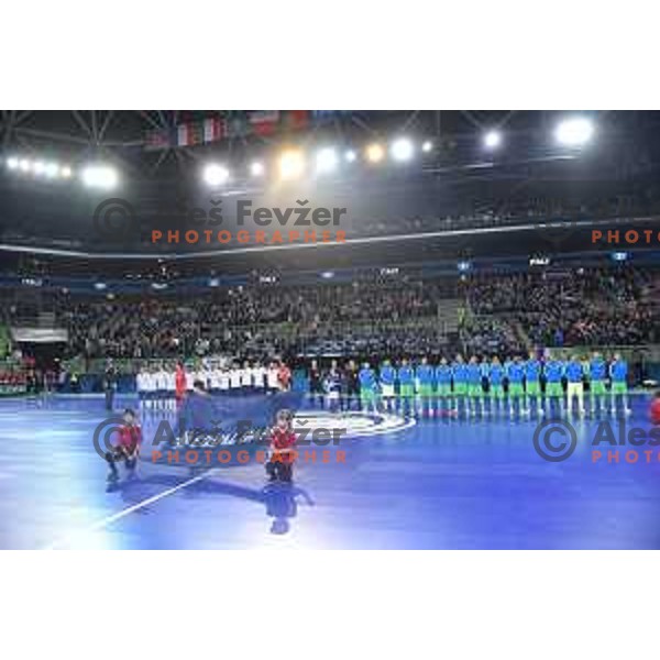 of Slovenia in action during futsal match between Slovenia and Italy at UEFA Futsal Euro 2018 in Stozice, Ljubljana on February 3, 2018