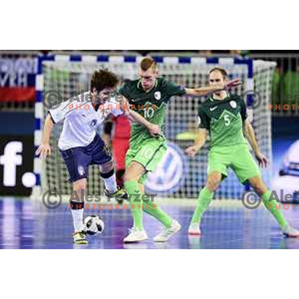 Alen Fetic of Slovenia in action during futsal match between Slovenia and Serbia at UEFA Futsal Euro 2018 in Stozice, Ljubljana on January 30, 2018