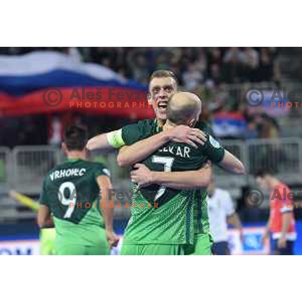 Alen Fetic and Igor Osredkar of Slovenia in action during futsal match between Slovenia and Serbia at UEFA Futsal Euro 2018 in Stozice, Ljubljana on January 30, 2018