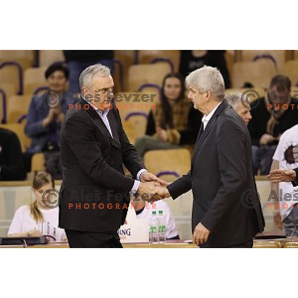 Sasa Doncic and Ales Pipan, head caoch of Zlatorog during Nova KBM league basketball match between Ilirija and Zlatorog Lasko in Tivoli Hall, Ljubljana, Slovenia on February 4, 2018