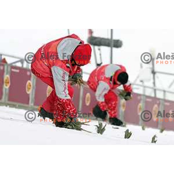 Decoration team at Ski jumping Men\'s Normal Hill Individual Qaulification during PyeongChang 2018 Winter Olympic Games, South Korea on February 8, 2018