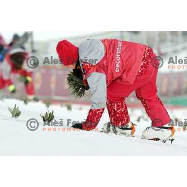 Decoration team at Ski jumping Men\'s Normal Hill Individual Qaulification during PyeongChang 2018 Winter Olympic Games, South Korea on February 8, 2018