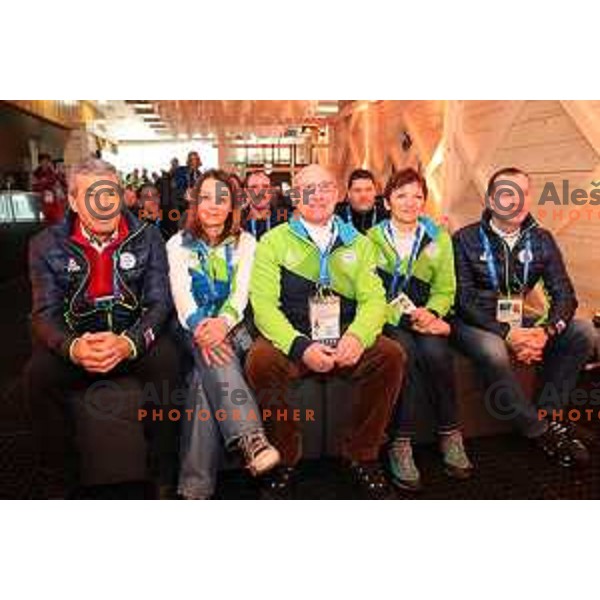 Stojan Petric, Simona Leskovar, Bogdan Gabrovec, Maja Makovec Brencic, Enzo Smrekar at Reception for journalists, radio and TV staff in Slovenia House during PyeongChang 2018 Winter Olympic Games, South Korea on February 9, 2018