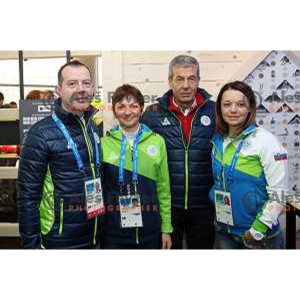 Enzo Smrekar, Maja Makovec Brencic, Stojan Petric and Simona Leskovar at Reception for journalists, radio and TV staff in Slovenia House during PyeongChang 2018 Winter Olympic Games, South Korea on February 9, 2018