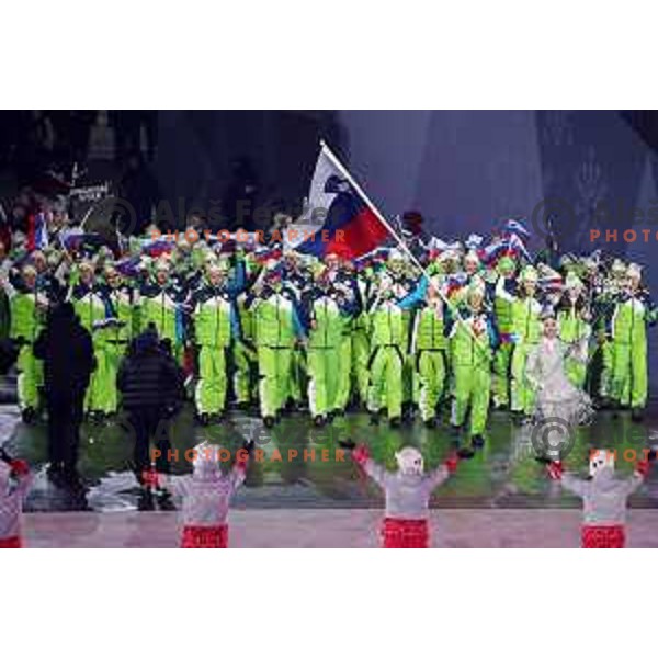 Cross country skier Vesna Fabjan, flag bearer of Team Slovenia at Opening Ceremony of PyeongChang 2018 Winter Olympic Games, South Korea on February 9, 2018
