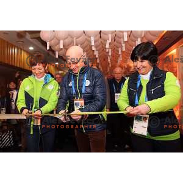 Eva Stravs Podlogar, Maja Makovec Brencic, Bogdan Gabrovec at Official Opening Slovenia house during PyeongChang 2018 Winter Olympic Games, South Korea on February 10, 2018