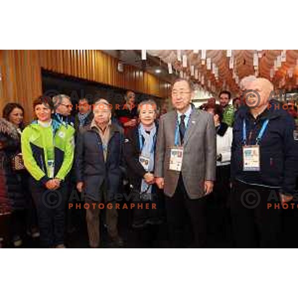 Maja Makovec Brencic , Jean Todt and Ban Ki Moon at Official Opening Slovenia house during PyeongChang 2018 Winter Olympic Games, South Korea on February 10, 2018