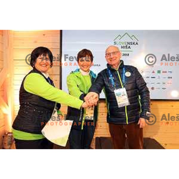 Eva Stravs Podlogar, Maja Makovec Brencic, Bogdan Gabrovec at Official Opening Slovenia house during PyeongChang 2018 Winter Olympic Games, South Korea on February 10, 2018