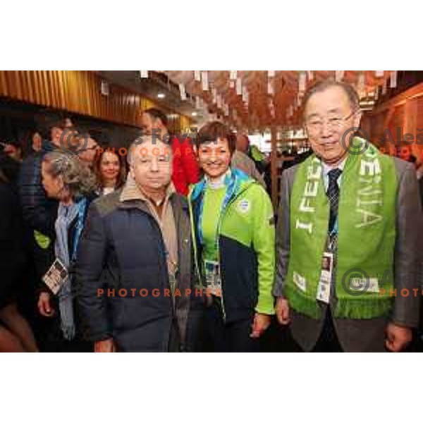 Jean Todt, Maja Makovec Brencic and Ban Ki Moon at Official Opening Slovenia house during PyeongChang 2018 Winter Olympic Games, South Korea on February 10, 2018