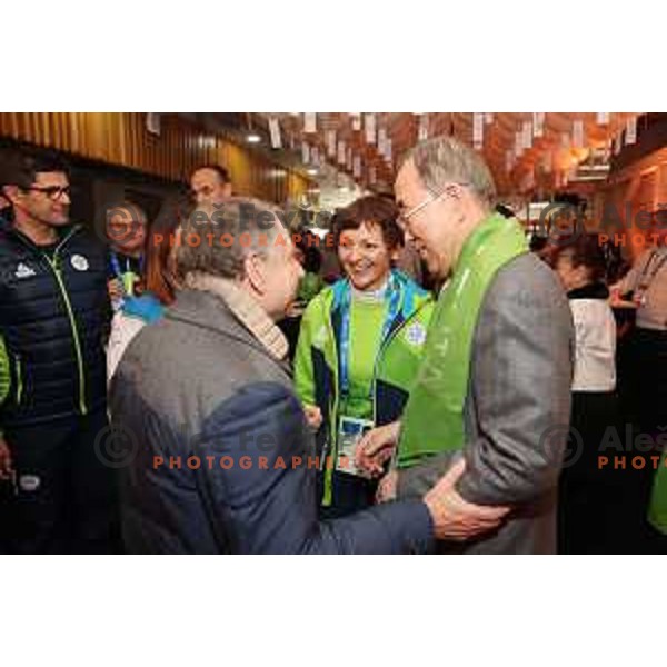 Jean Todt, Maja Makovec Brencic and Ban Ki Moon at Official Opening Slovenia house during PyeongChang 2018 Winter Olympic Games, South Korea on February 10, 2018