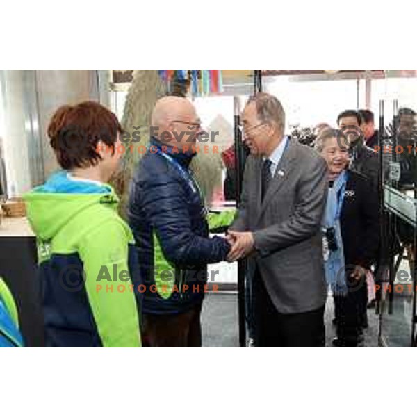 Maja Makovec Brencic, Bogdan Gabrovec and Ban Ki Moon at Official Opening Slovenia house during PyeongChang 2018 Winter Olympic Games, South Korea on February 10, 2018