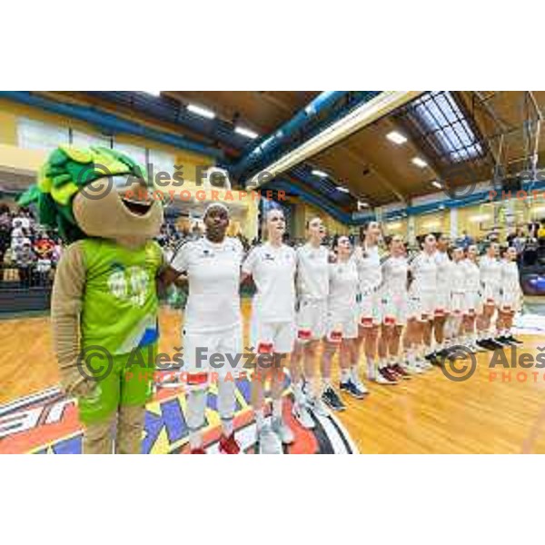 Lipko, Shante Evans, Larisa Ocvirk, Teja Oblak, Tina Trebec and other players of team Slovenia prior to Women’s EuroBasket 2019 Qualifiers basketball match between Slovenia and France, played in Arena Gimnazija Celje-Center, Celje, Slovenia on February 10, 2018