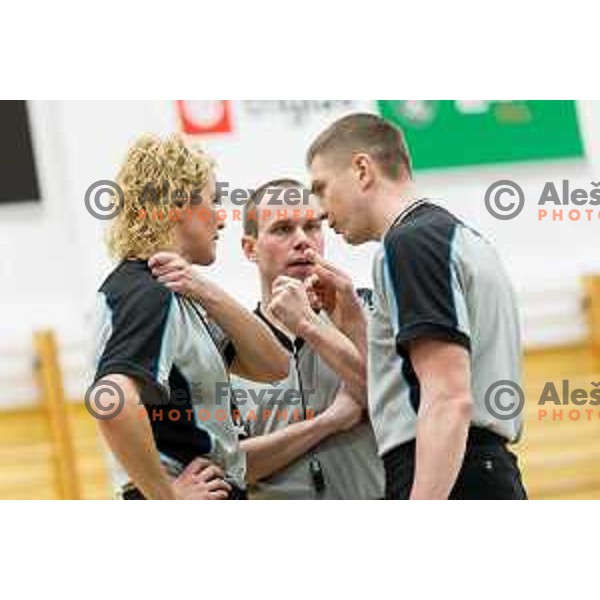 Referees Elena Chernova, Christoph Rohacky and Ilya Putenko during Women’s EuroBasket 2019 Qualifiers basketball match between Slovenia and France, played in Arena Gimnazija Celje-Center, Celje, Slovenia on February 10, 2018