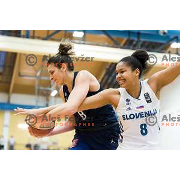 Helena Ciak of France vs Althea Gwashavanhu of team Slovenia in action during Women’s EuroBasket 2019 Qualifiers basketball match between Slovenia and France, played in Arena Gimnazija Celje-Center, Celje, Slovenia on Februry 10, 2018