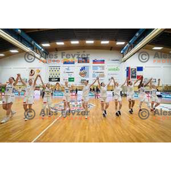 Team Slovenia celebrating after winning the Women’s EuroBasket 2019 Qualifiers basketball match between Slovenia and France, played in Arena Gimnazija Celje-Center, Celje, Slovenia on February 10, 2018